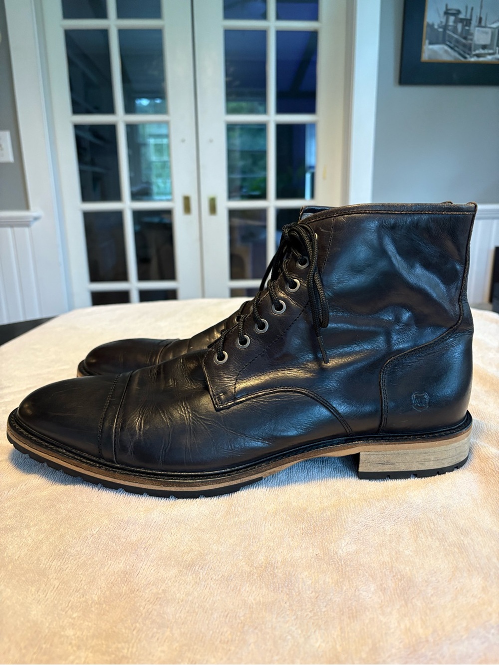 Andrew Marc Black Leather Men's Lace-Up Ankle Boots